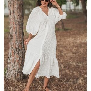 Zara White Textured Midi Dress